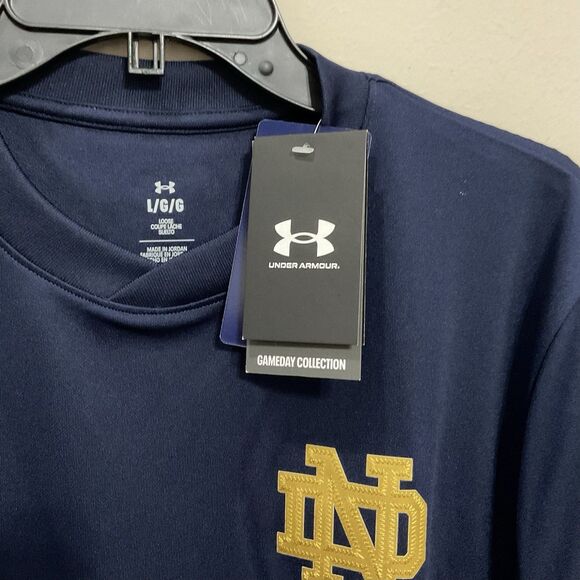 Notre Dame Navy Blue Pullover Short Sleeve Shirt NWT Sz Lg Under Armour - Picture 3 of 5